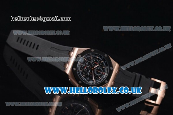 Audemars Piguet Royal Oak Offshore Chrono Miyota OS Quartz Rose Gold Case with Black Dial Black Rubber Strap and Black Subdials (EF) - Click Image to Close